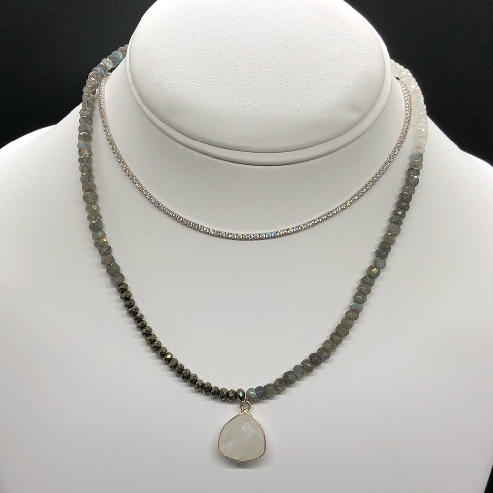 Genuine Moonstone, Labradorite and Pyrite Choker